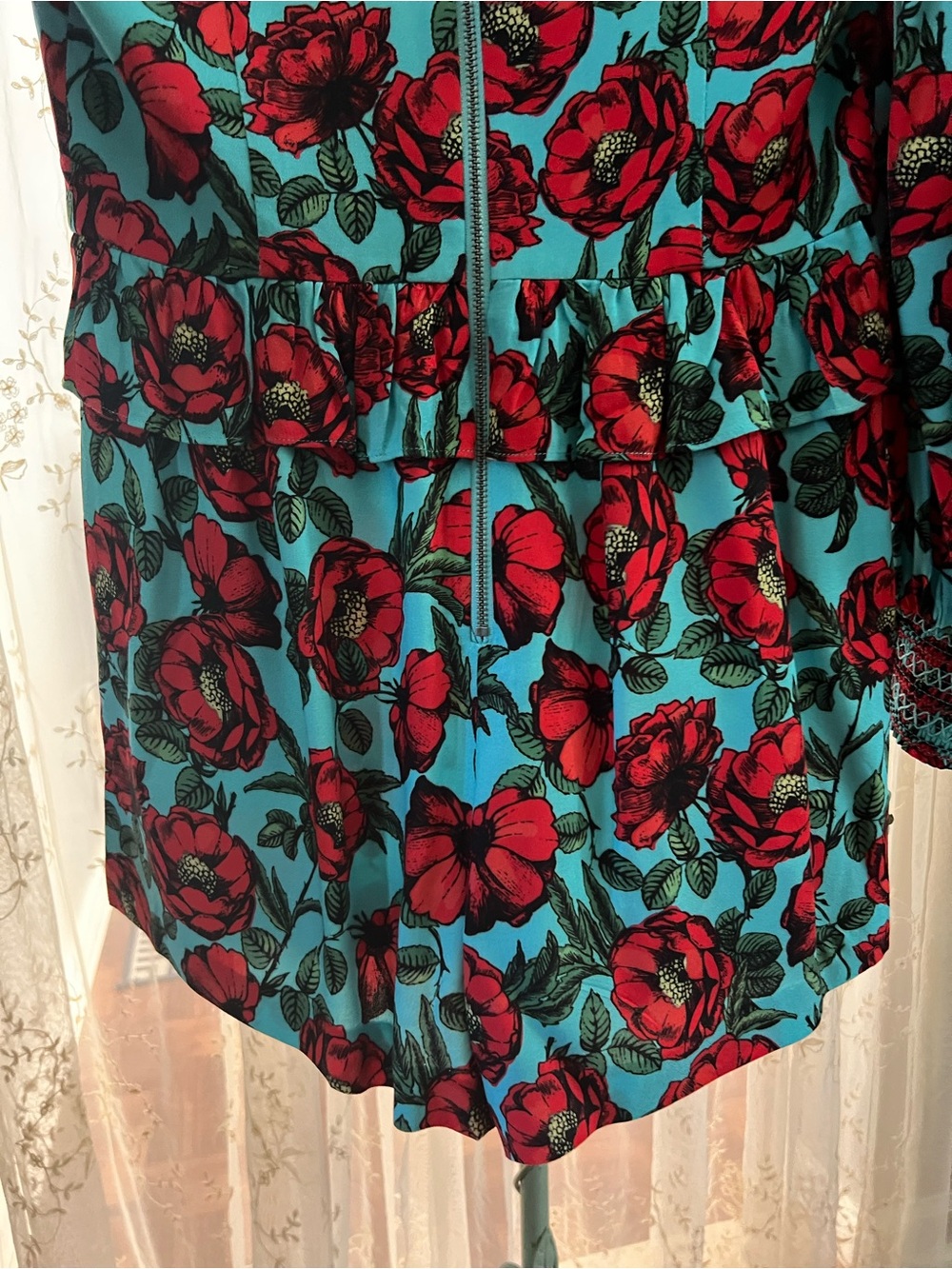 Alice + Olivia Teal Romper with Red Floral Print - Picture 5 of 9